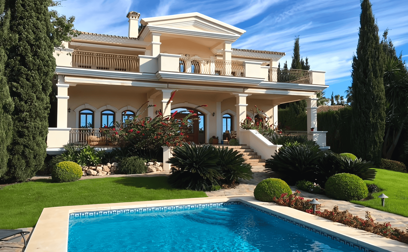 Captivating pool feature surrounded by greenery in Sierra Blanca garden.